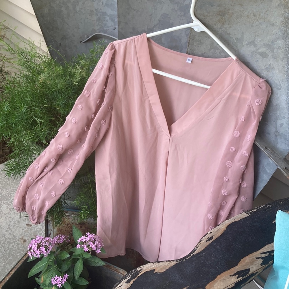 Xl mauve pink chiffon clouds with Swiss dot sleeves